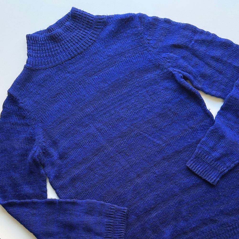 Moth for Anthropologie Blue Mock Turtleneck Tunic Wool Blend Sweater XL